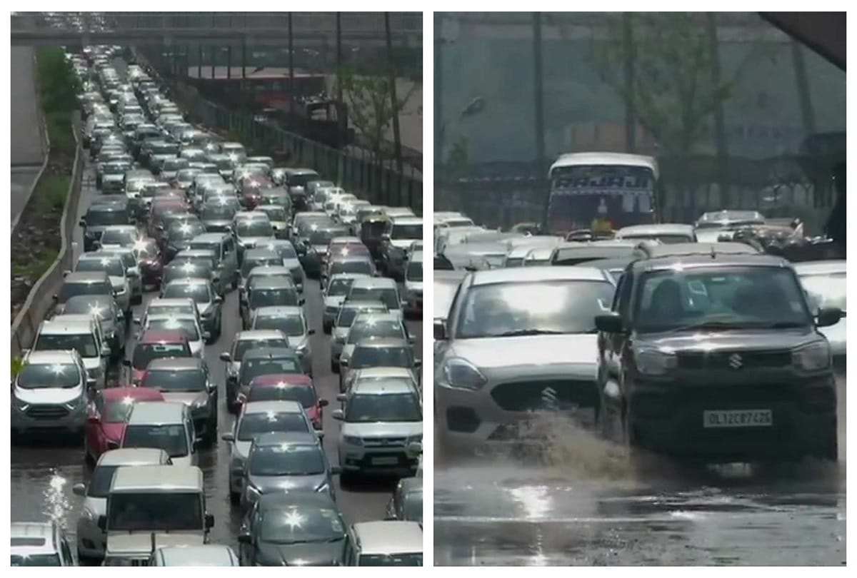 Heavy traffic jam on barapullah flyover as water logging after rain in delhi ncr