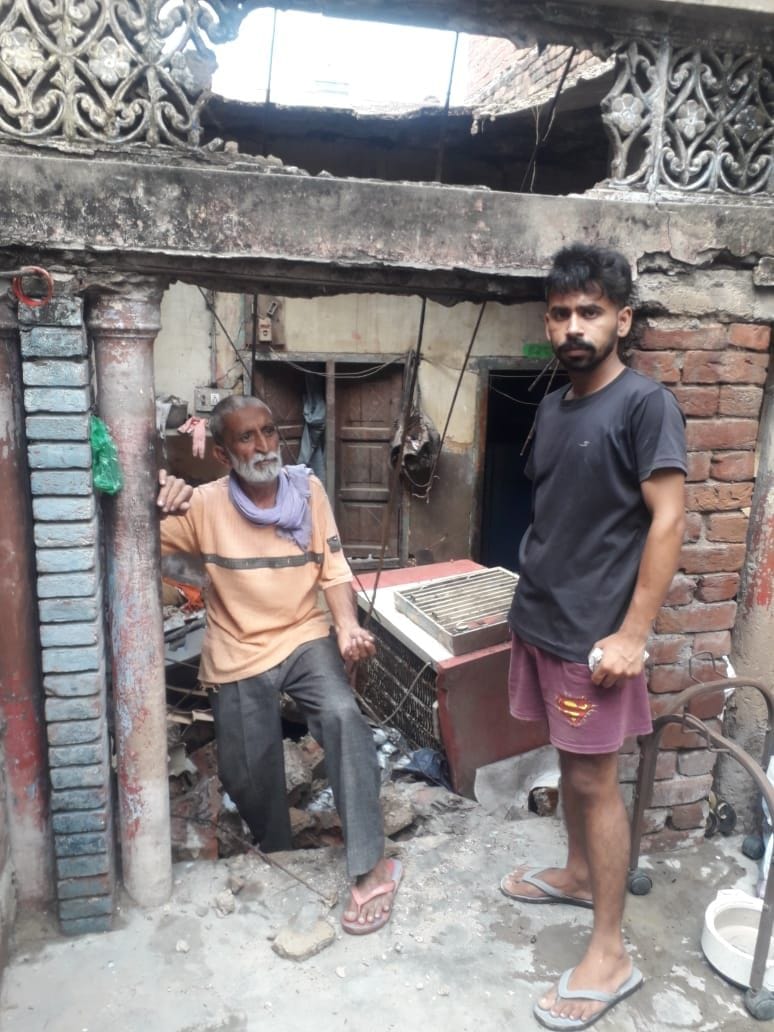 The roof of the house collapsed in Trivedi Camp of Derabassi