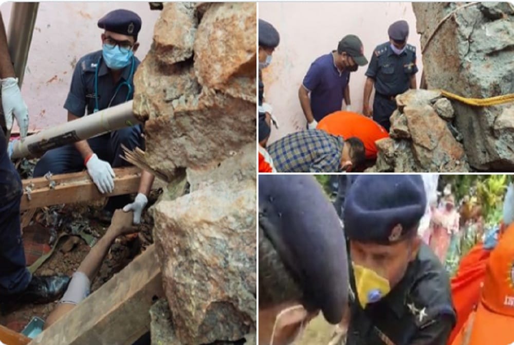 A team of 1st battalion of NDRF rescued a person who was trapped under a heavy concrete boulder