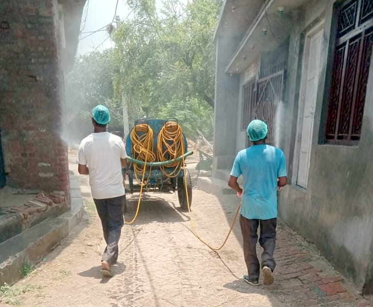 Sprayed sanitizer in four village hotspots