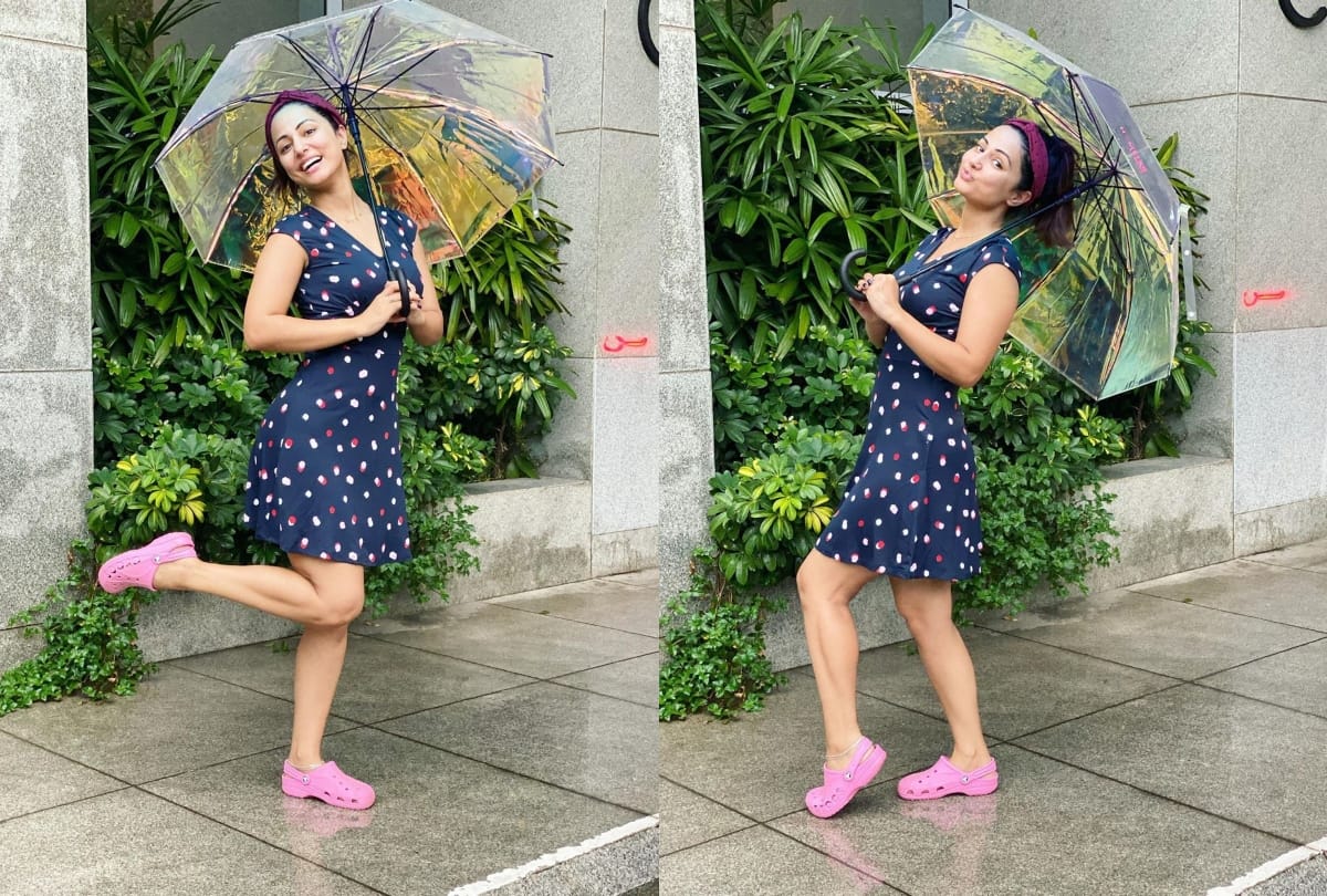 television actress hina khan enjoy rain in sassy mood see viral photos