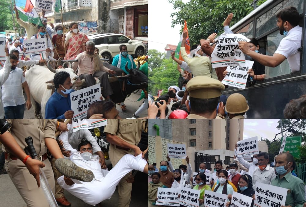 Congress protest on rise of petro diesel price.