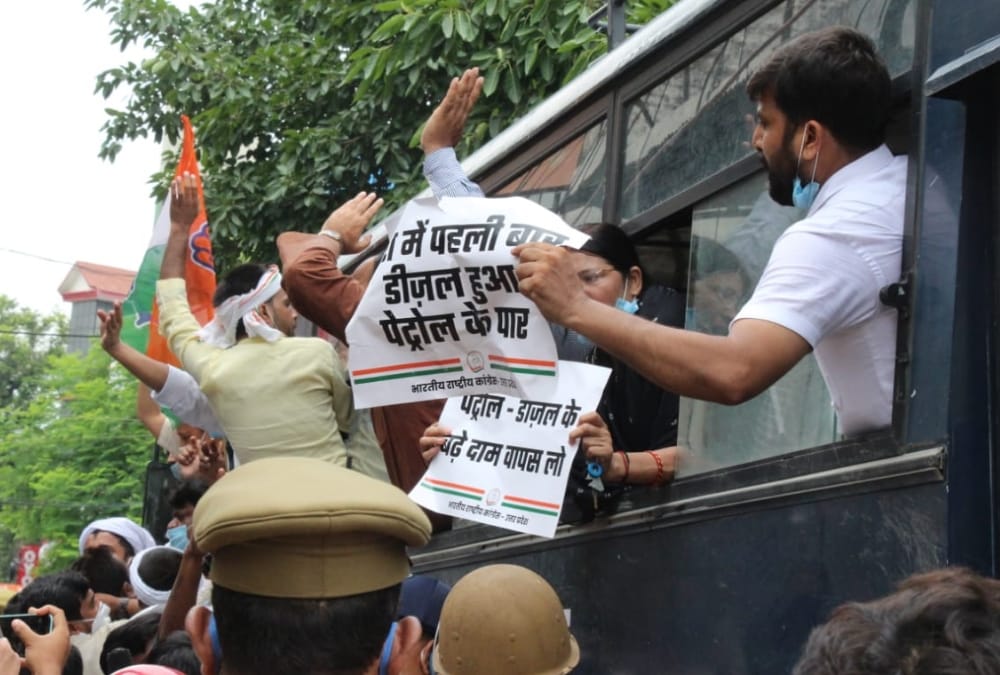 Congress protest on rise of petro diesel price.