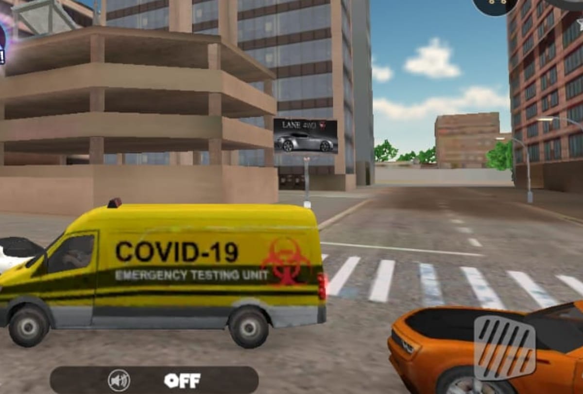 Covid-19 written on ambulance in mobile video games for Awareness campaign