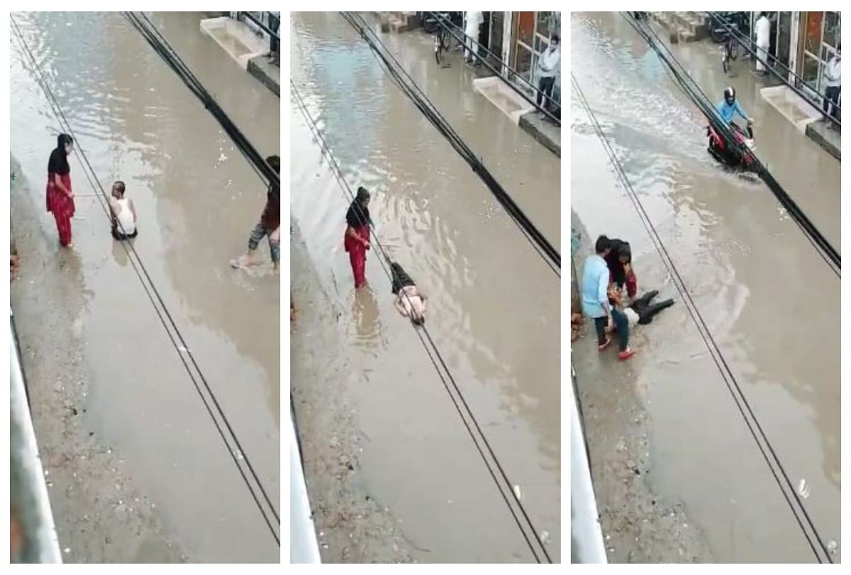 faridabad drunk man create drama on road wife came to take him home denied then beat him with stick drag him home