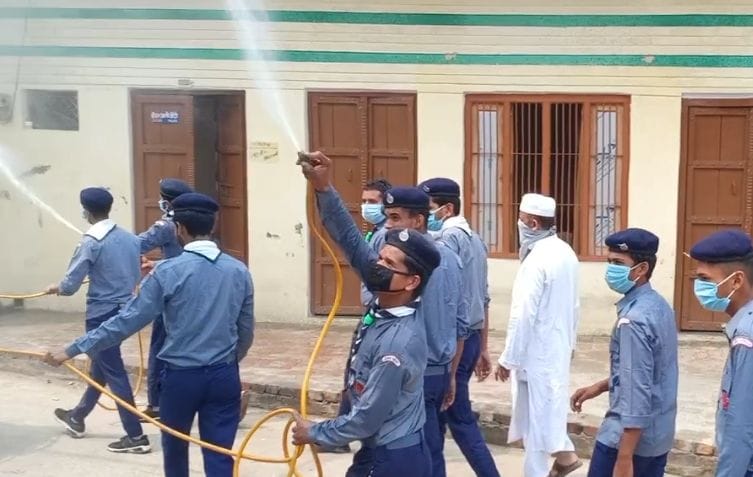 Sprayed sanitizer in Bihari village