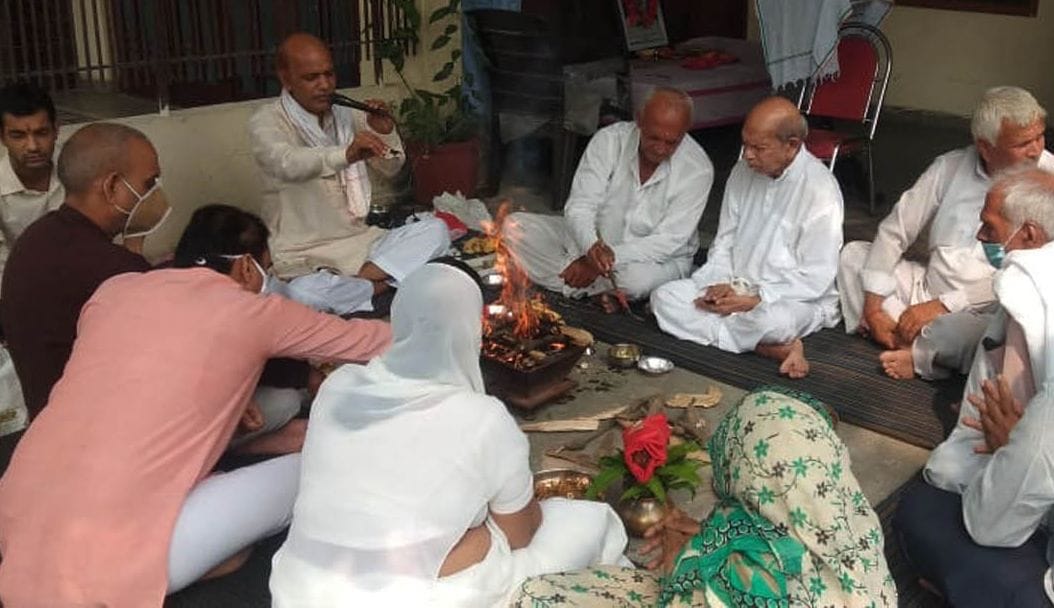 The sacrifice in the yajna on the birthday of Acharya Abhadev