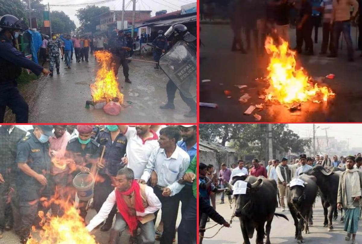 Madhesi community burnt statue of Nepalese Prime Minister about new Citizenship Amendment Act in Nepal