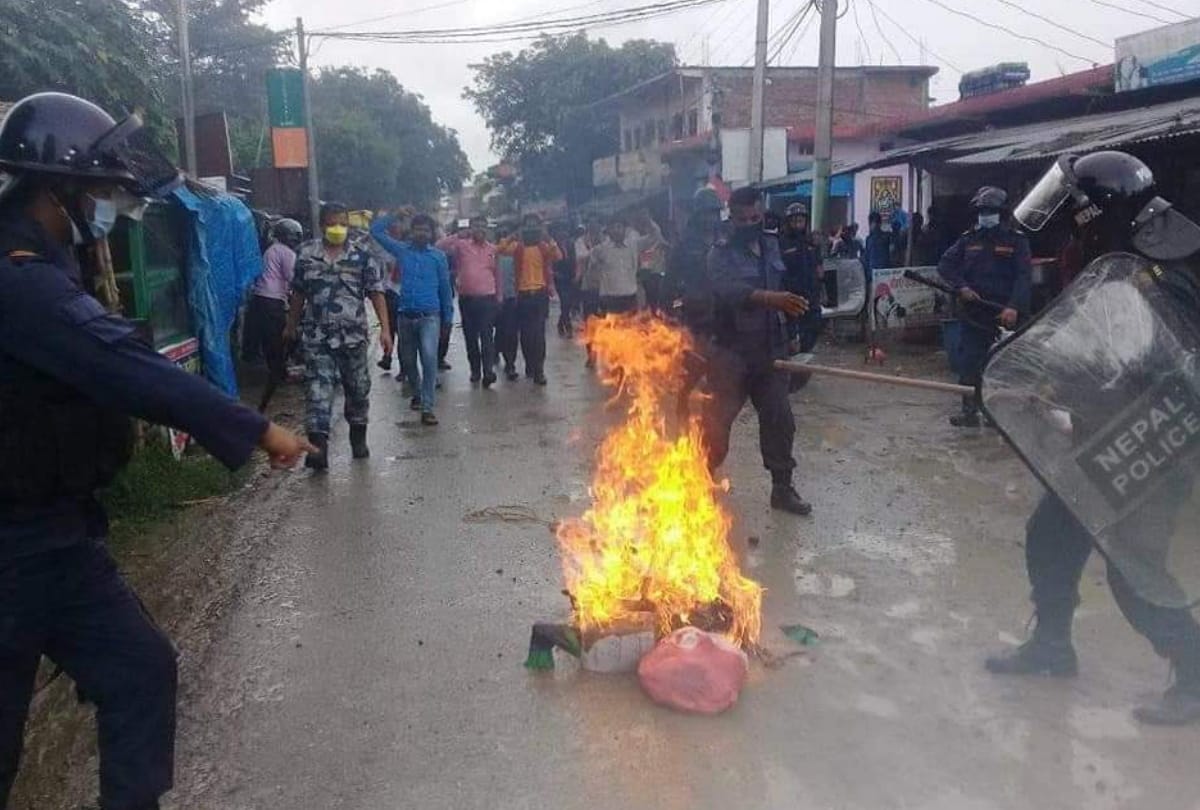 Madhesi community burnt statue of Nepalese Prime Minister about new Citizenship Amendment Act in Nepal