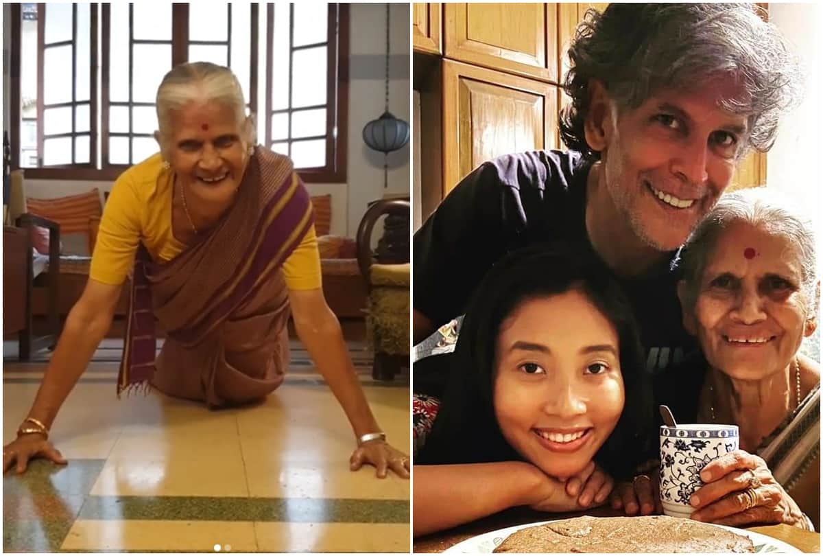 Milind Soman Share Mother usha Soman Video Doing Push ups on Her 81st Birthday