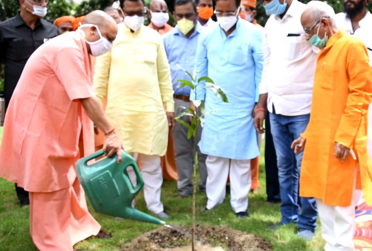 CM yogi Aditynath comment on Congress party during plant sapling in Gorakhnath temple