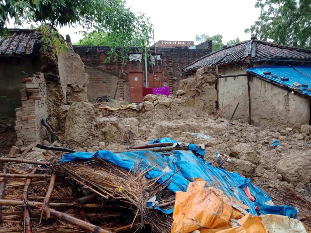 Demolished kutcha houses