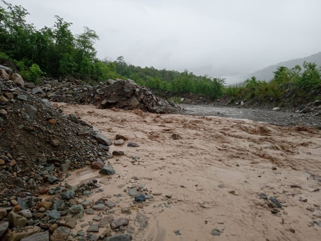 Purnagiri road closed due to debris and felling of trees