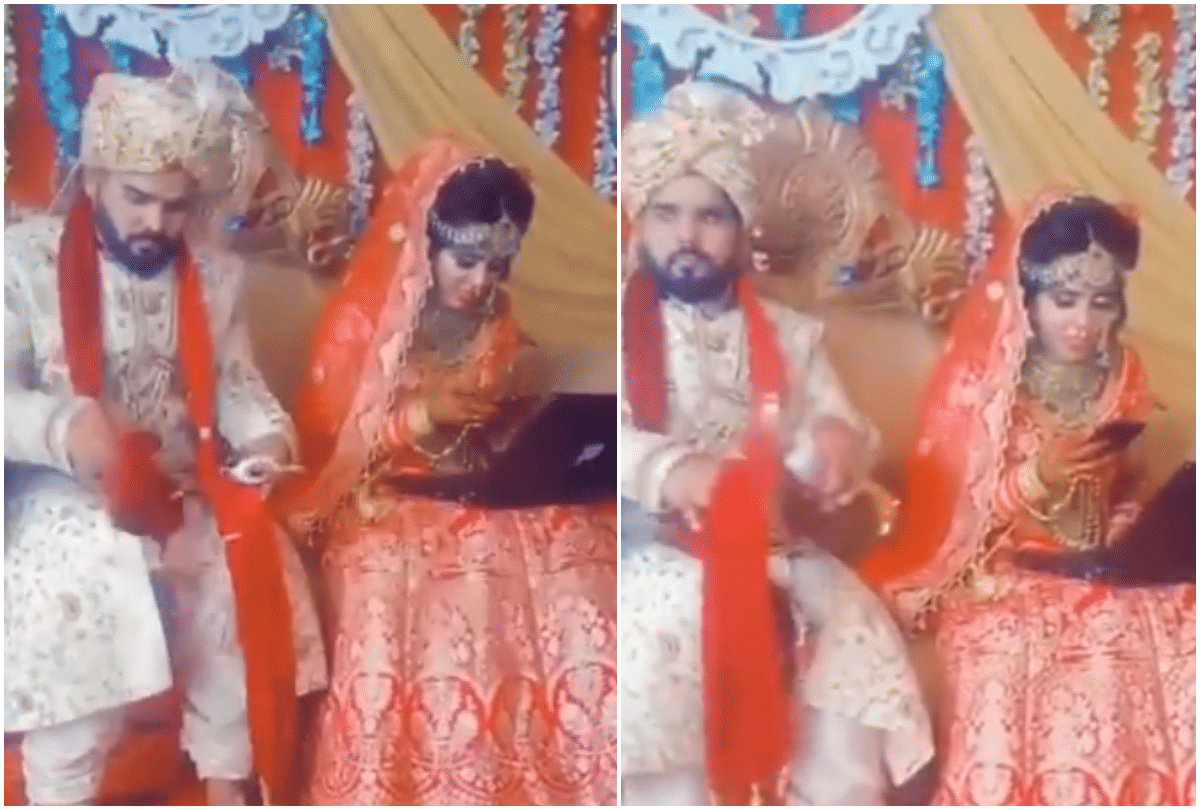 weird wedding bride doing office work on stage video goes viral