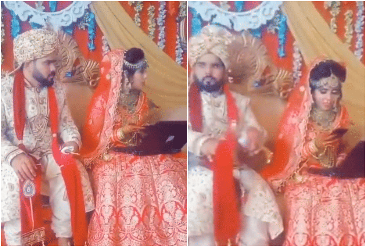 weird wedding bride doing office work on stage video goes viral