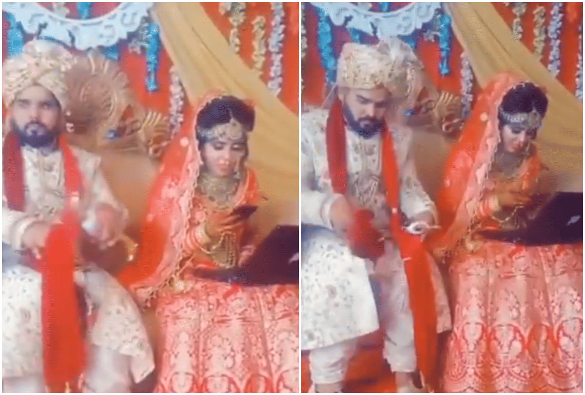 weird wedding bride doing office work on stage video goes viral