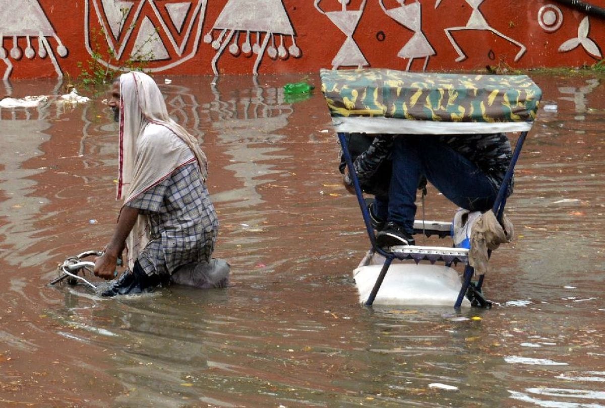 water logging on the roads in mathura after heavy rain