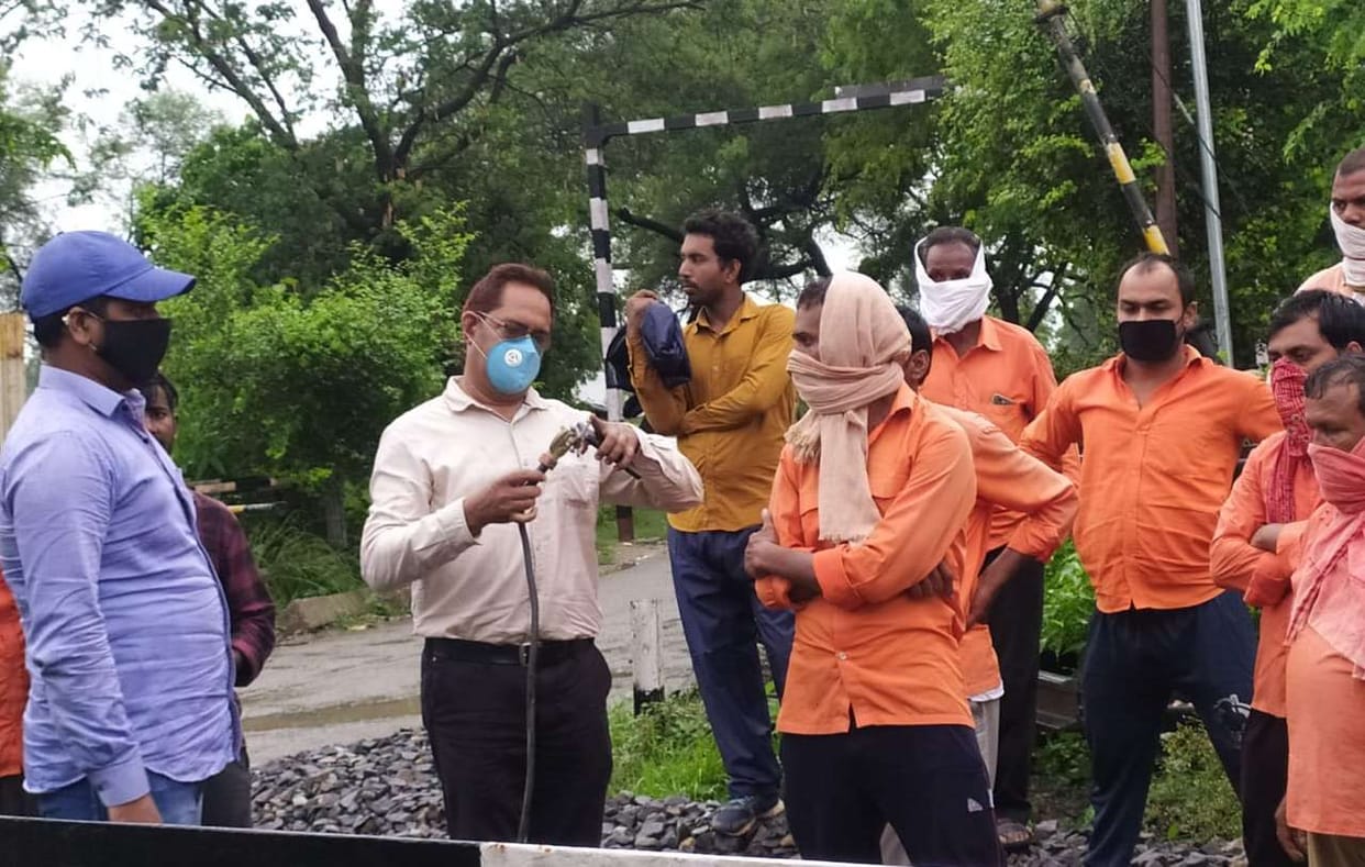 Safety officer inspects electrification
