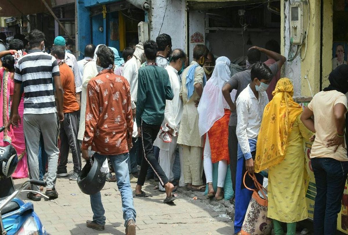 People Shopping For Lockdown Grocery Store Croud In Market