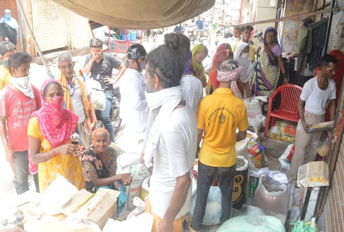 People Shopping For Lockdown Grocery Store Croud In Market