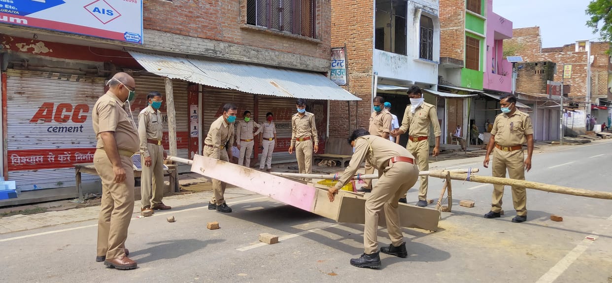 Unidentified people removed the barricading hotspot area at night in auraiya