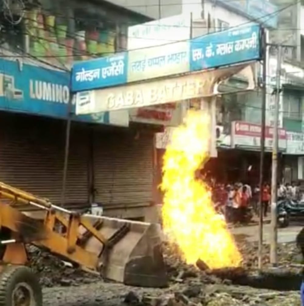 JCB machine was Digging fire flames suddenly started coming out from ground