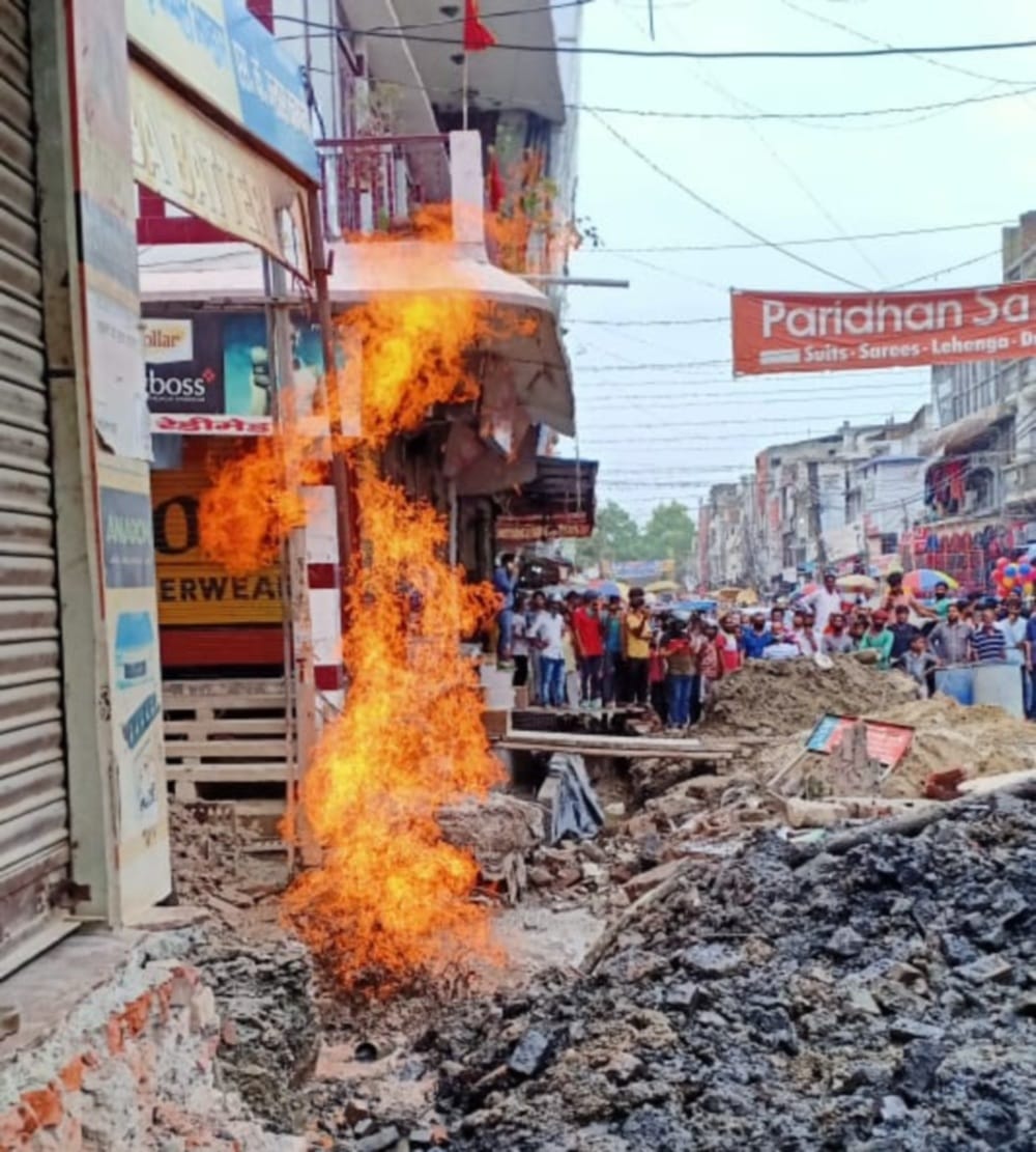 JCB machine was Digging fire flames suddenly started coming out from ground