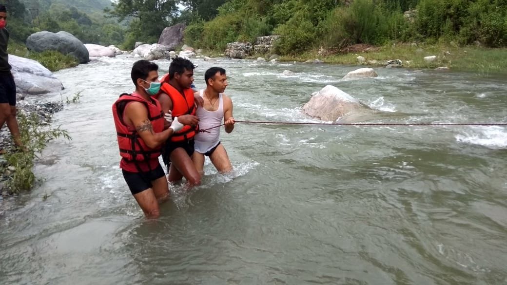 Save the young man flowing in the river