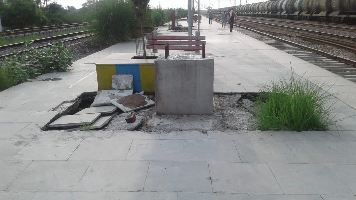 platform number two of Kanchausi railway station sunk in many places in auraiya