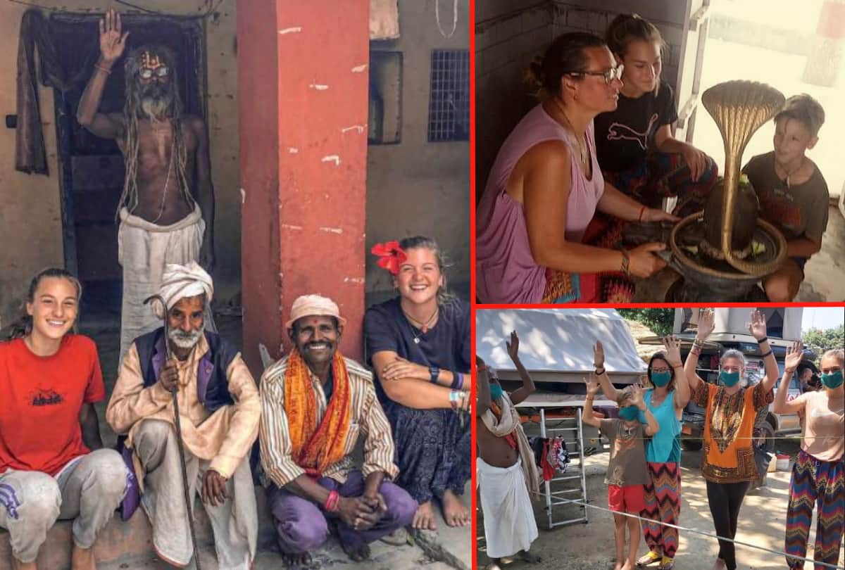 French family worshiping Shiva on second Monday of Sawan 2020 at Maharajganj