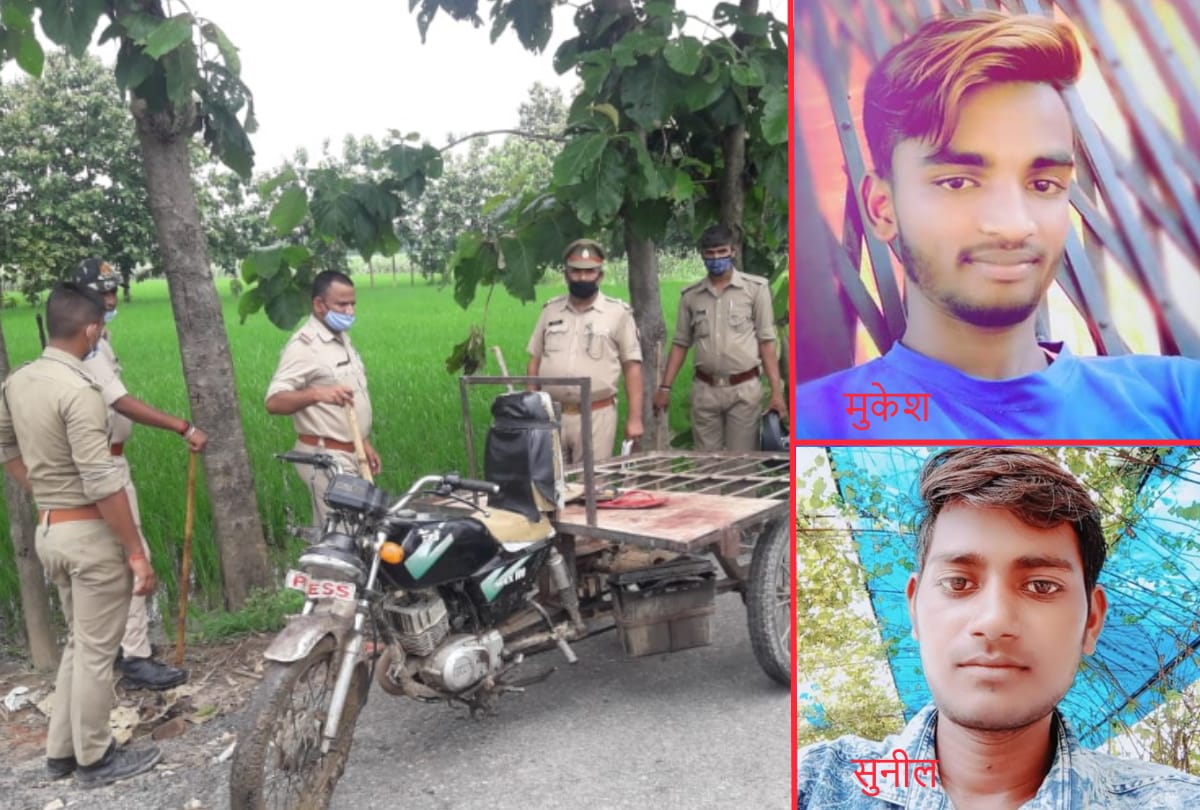 Two laborers in grip of bare wire in field