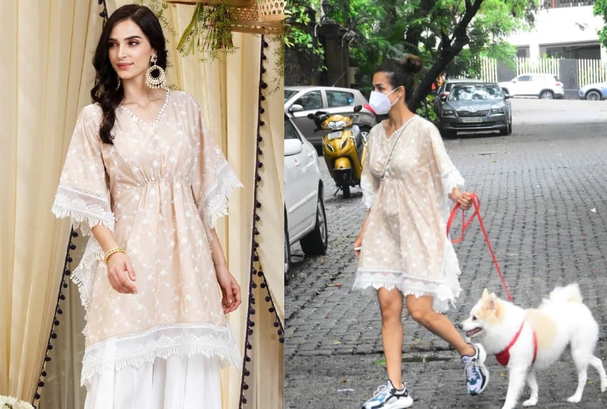 malaika arora steps out with pet in dress that is just a traditional kurta and it price can easily afford you