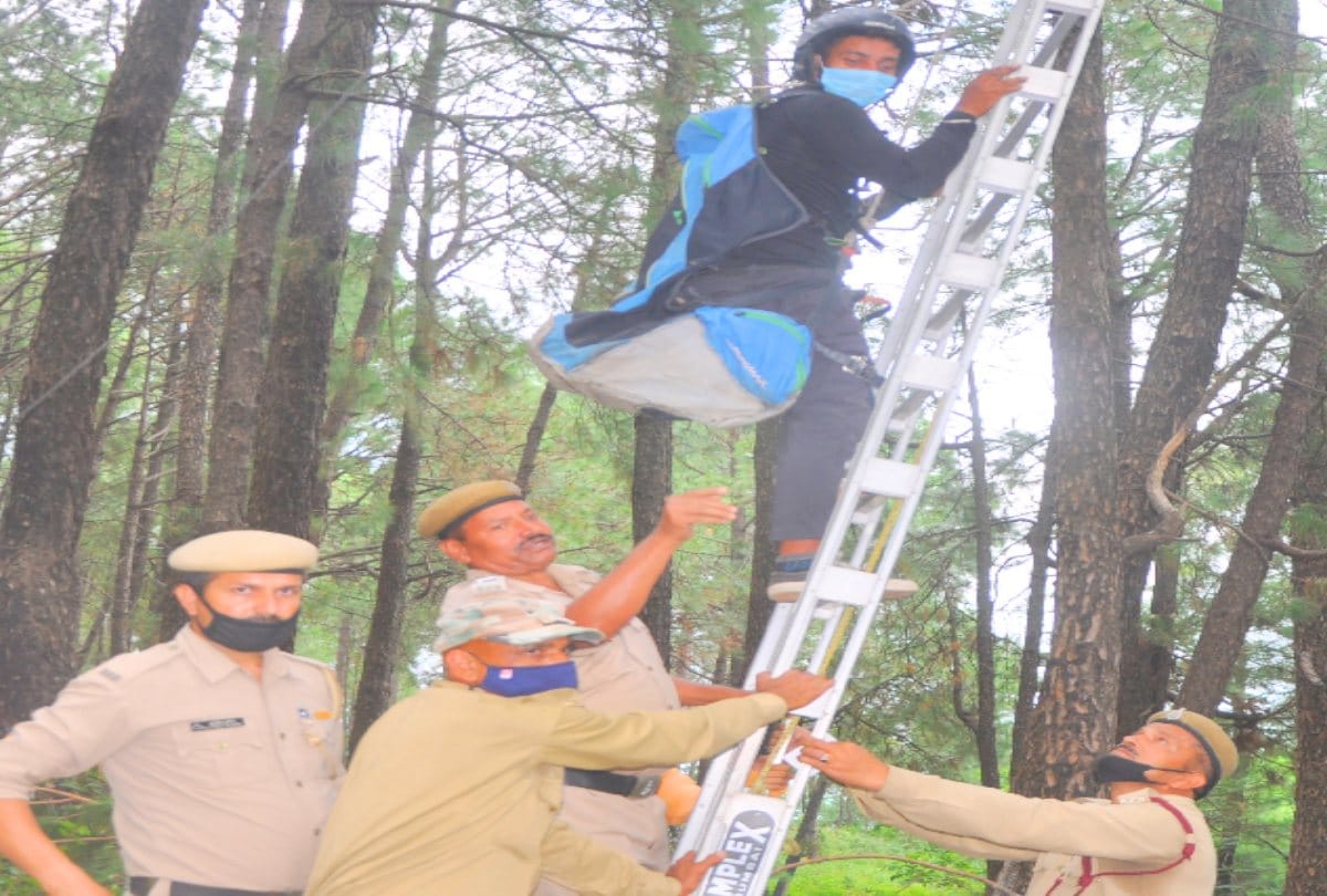 Paraglider stuck in tree, two pilots hanging for four hours in kangra himachal, see pics