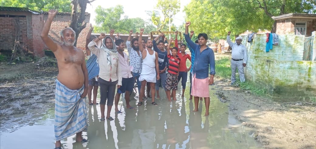 Fury among villagers over water logging on the road