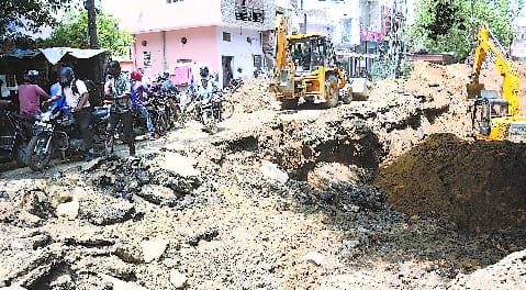 The work towards Kalibari was not completed and the road dug towards the municipal corporation