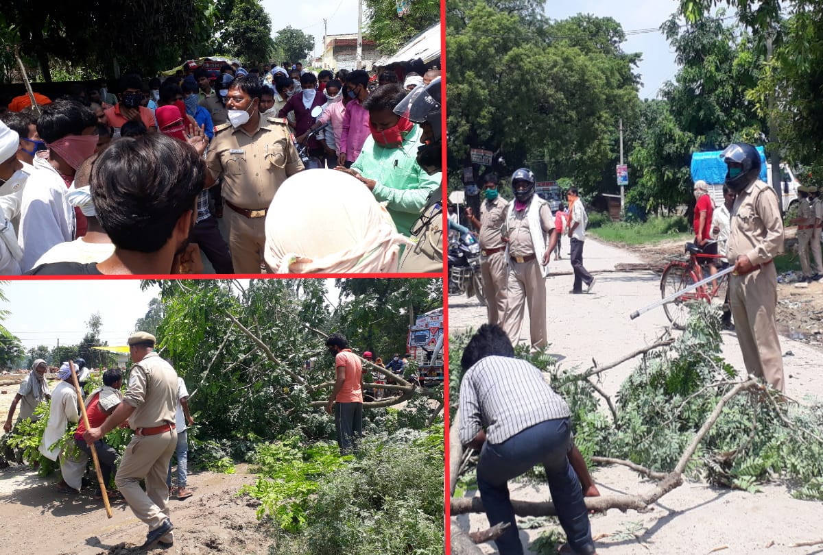 people protest for uska-Brijmanganj Road repair road in siddharthnagar