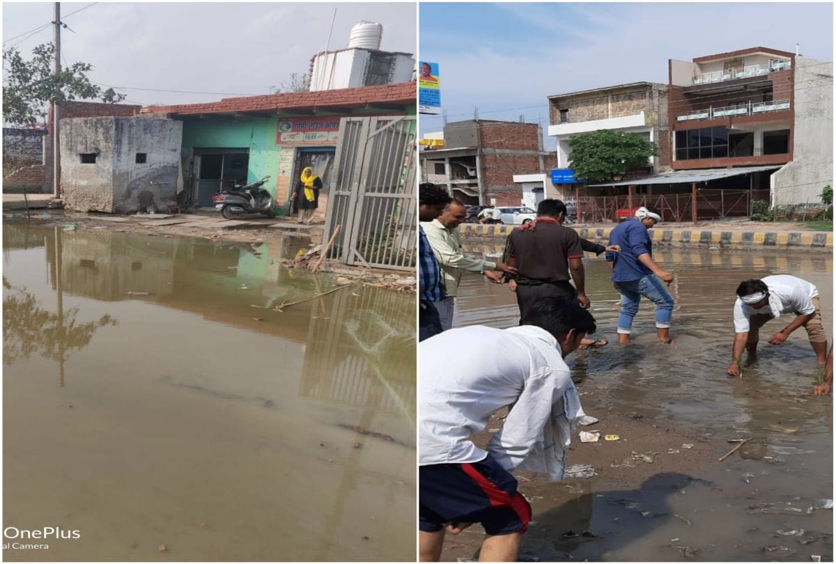 Congress Leaders Paddy Planted On Gwalior Highway Road Pit Free Campaign