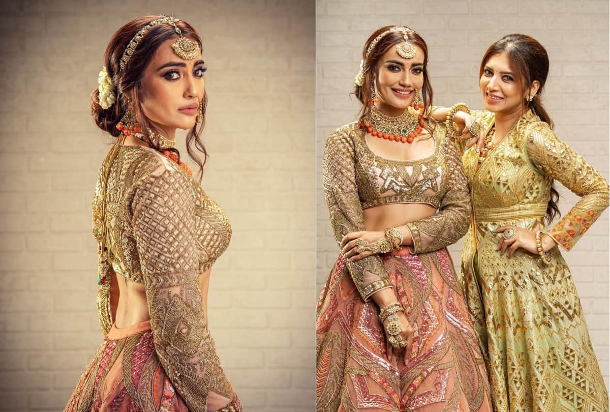 tv actress surbhi jyoti mesmerizing in peach lehenga of bridal photoshoot