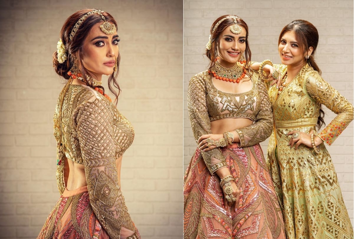tv actress surbhi jyoti mesmerizing in peach lehenga of bridal photoshoot