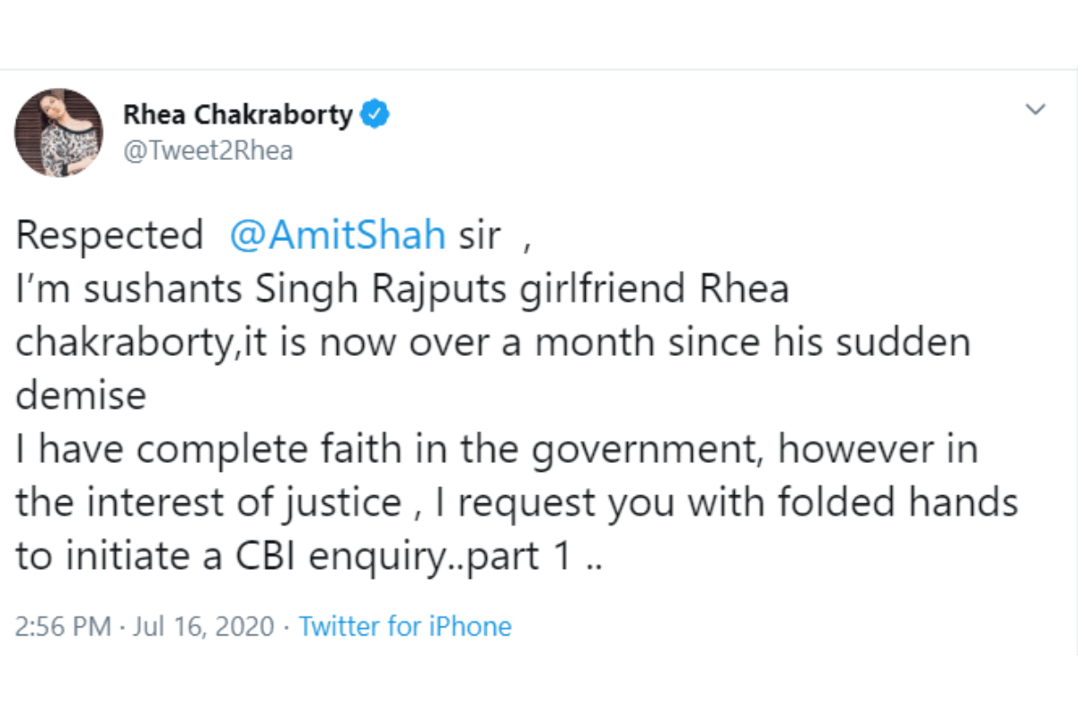 Rhea Chakraborty tweet for Sushant Singh Rajput user caught many mistakes