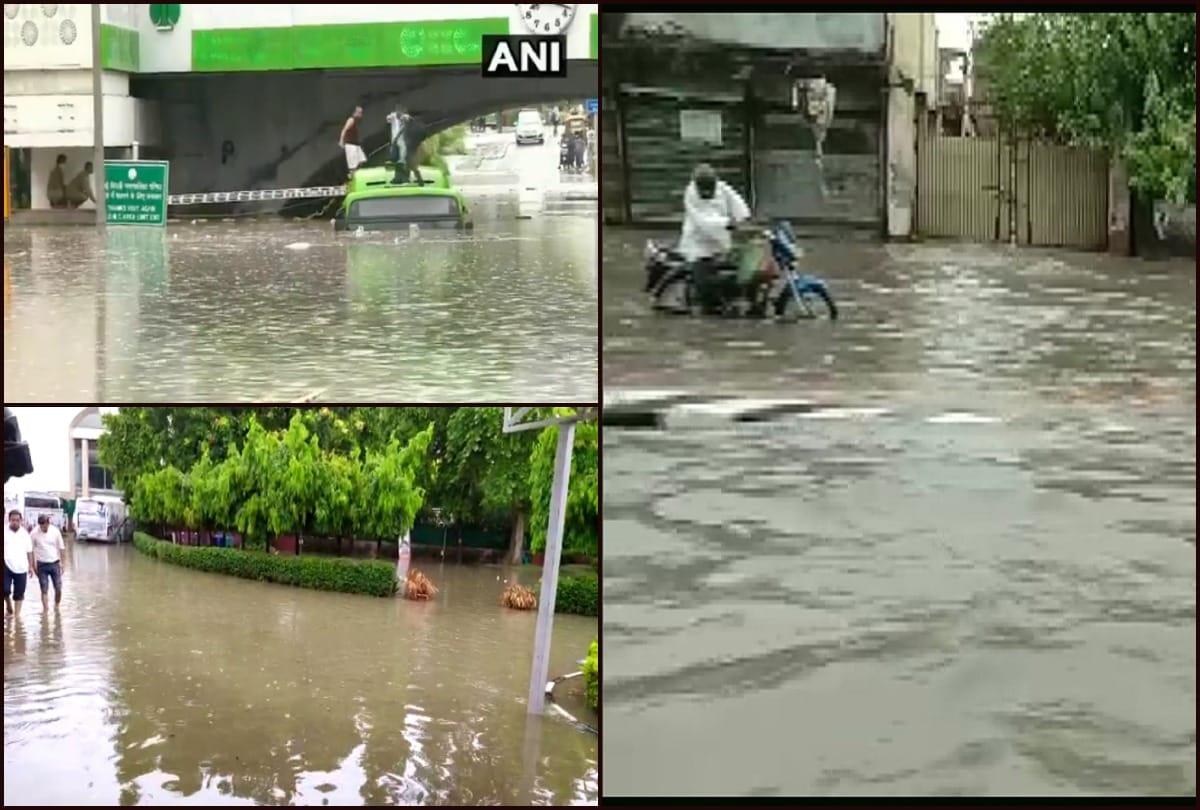 Heavy rain in Delhi DTC bus drowns at minto bridge see pictures
