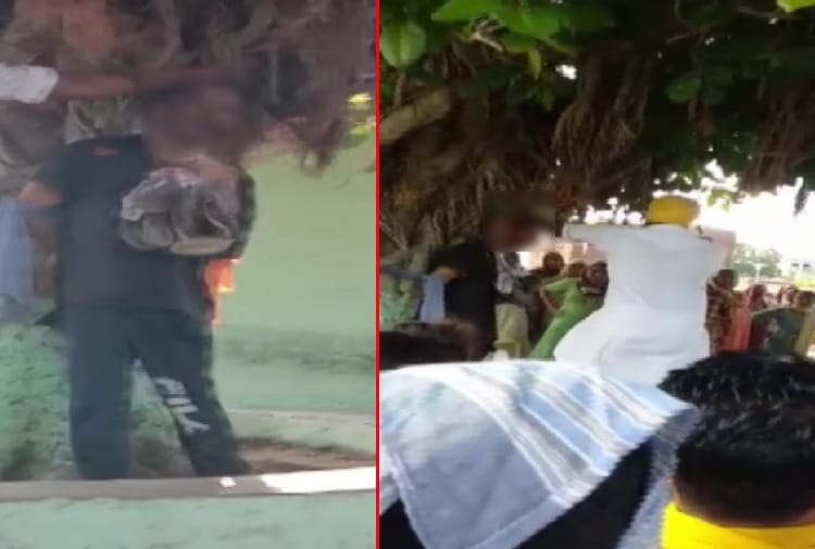 A man tied to tree, thrashed and garlanded with shoes allegedly by group of peoplel in Ludhiana