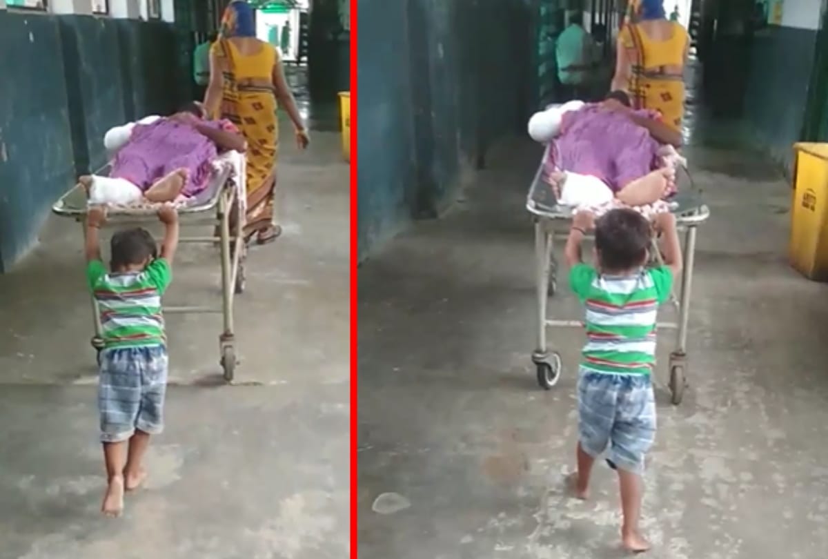 six years old Boy brought patient on stretcher in district hospital deoria