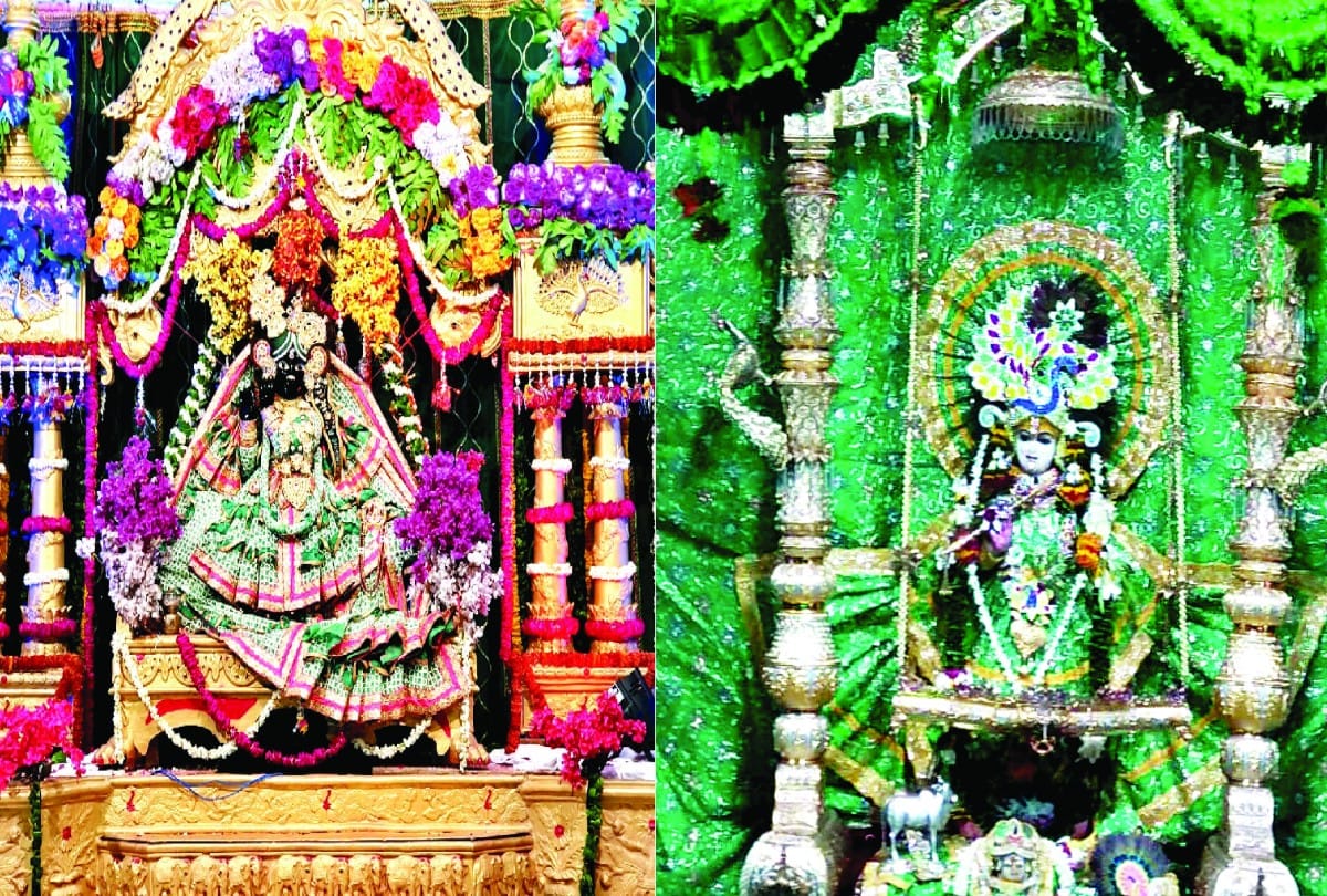 hindola darshan in  banke bihari temple vrindavan on hariyali teej