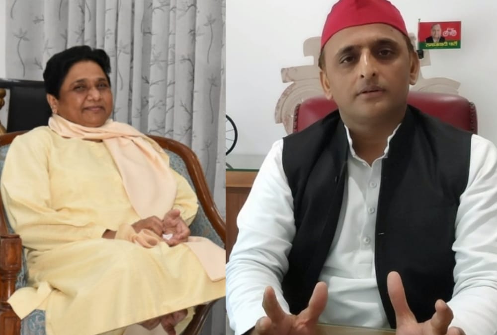 मायावती व अखिलेश यादव।