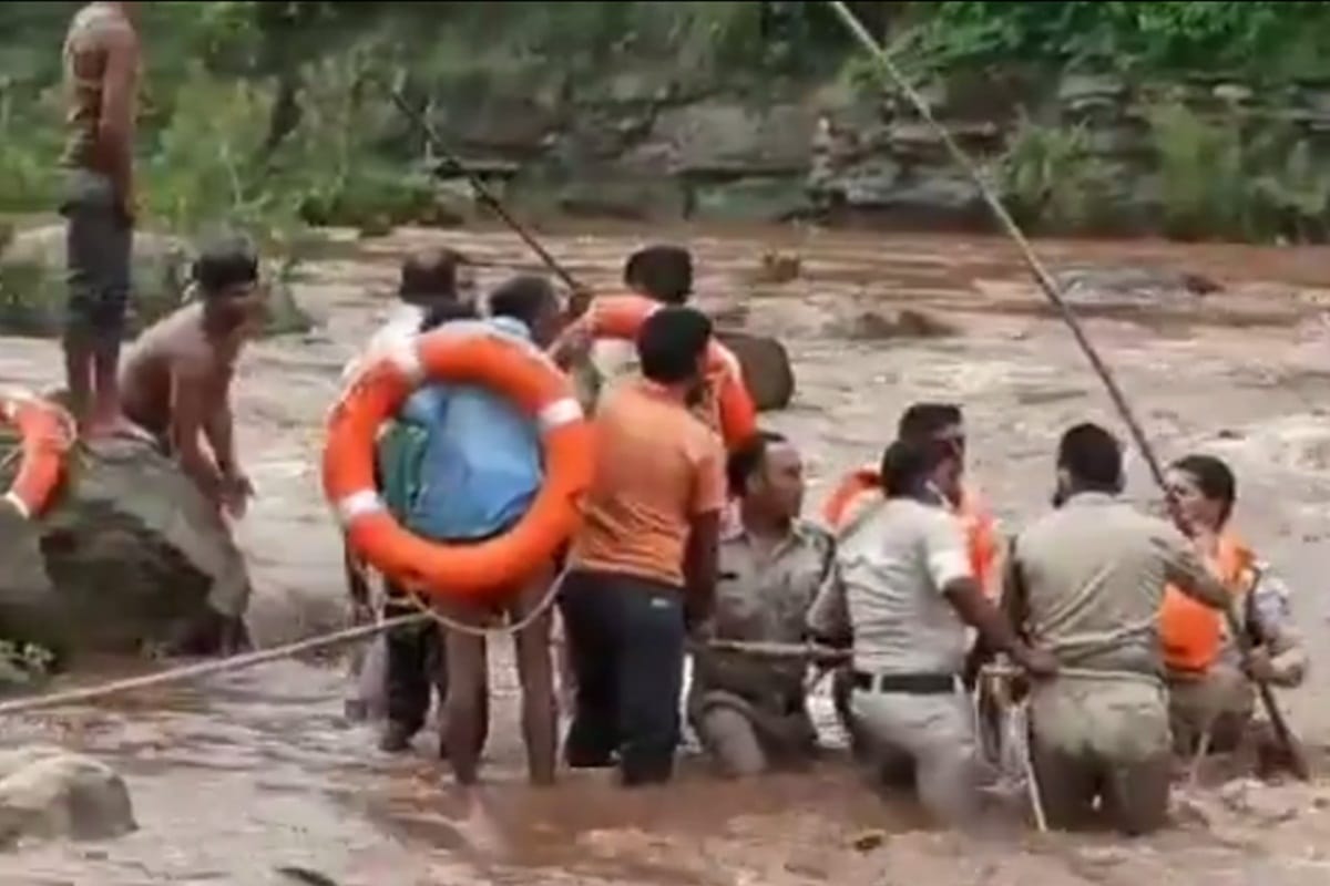 police administration successfully rescued two girls who were trapped in  middle of river while taking selfie