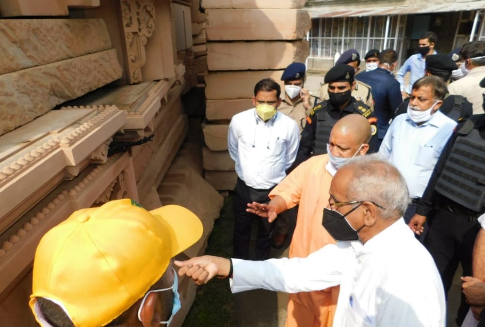 Chief Minister Yogi Adityanath inspects Ram temple karyashala in Ayodhya.