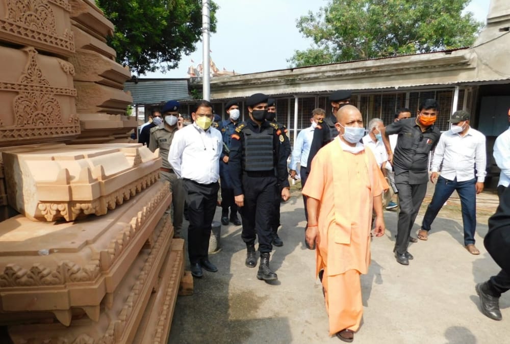 Chief Minister Yogi Adityanath inspects Ram temple karyashala in Ayodhya.