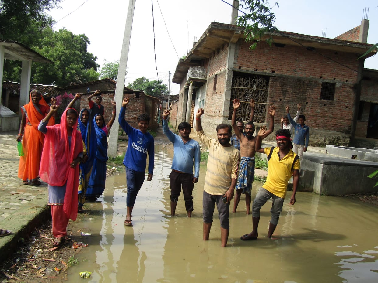 Villagers demonstrate about the demand for drainage
