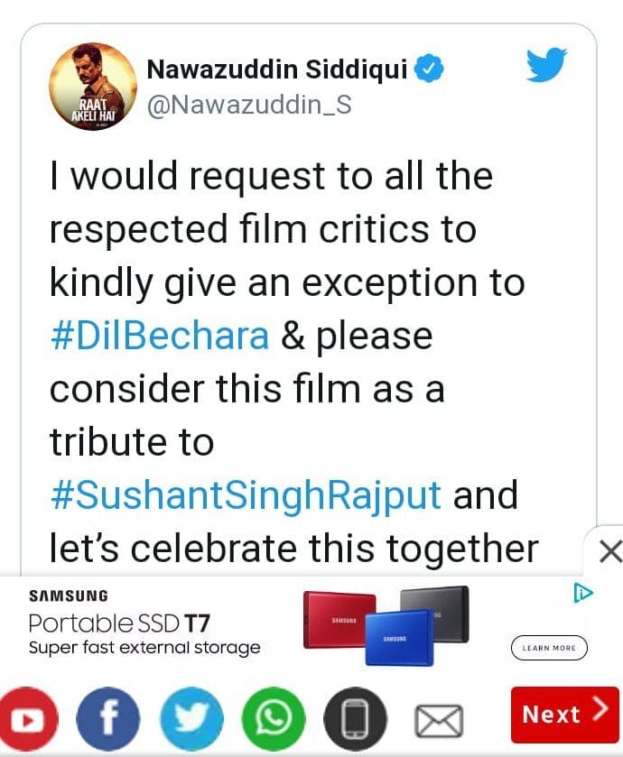 Nawazuddin Siddiqui watched the movie Dil bechara